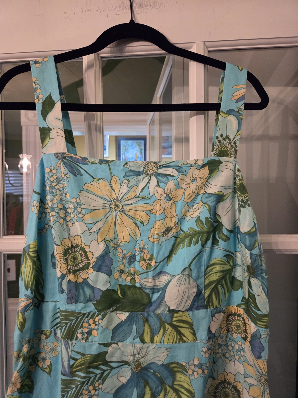 Talbots Aqua Tropical Floral Square-Neck Midi Linen Dress - Size 16 - Picture 7 of 9